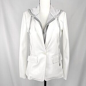 Central Park West White Faux Leather Blazer with Removable Gray Dickie, Size S
